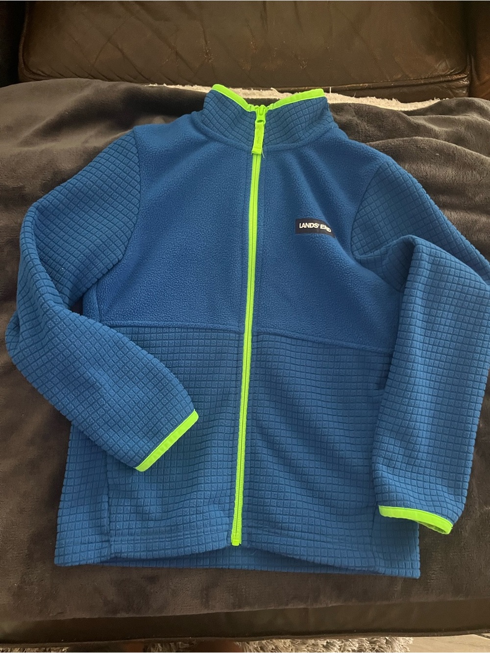Lands' End Blue Kids' Fleece Jacket with Neon Green Trim